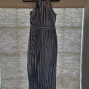 J. Crew Tie-back Halter Sleeveless Stripe Wide Leg Jumpsuit Blue White